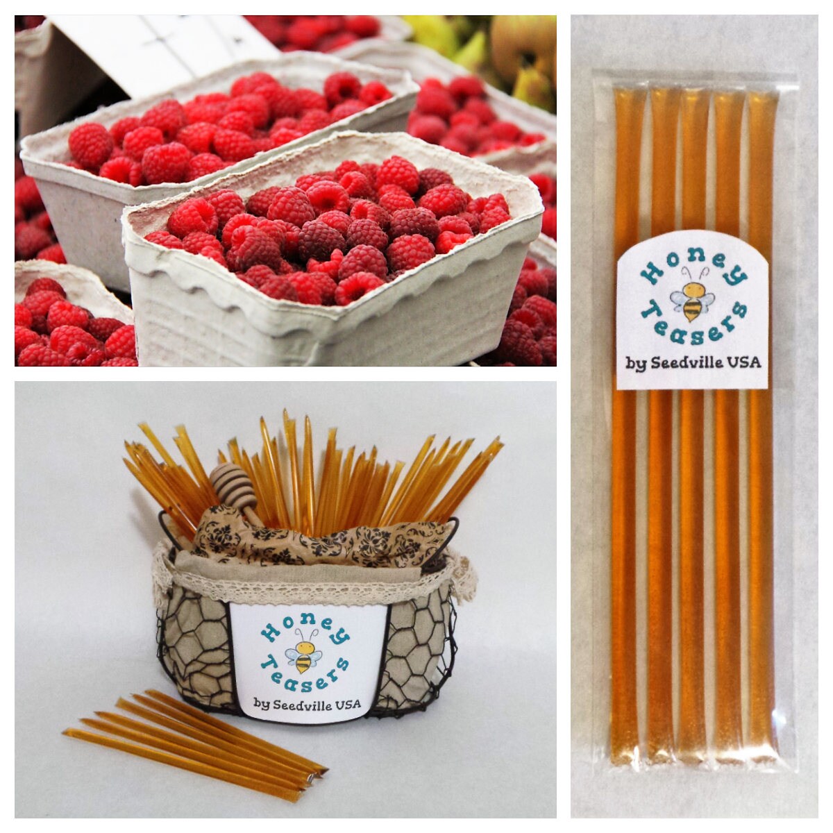 Paquete de 5 palitos de miel y frambuesa, palitos de miel natural, pajitas Honeystix