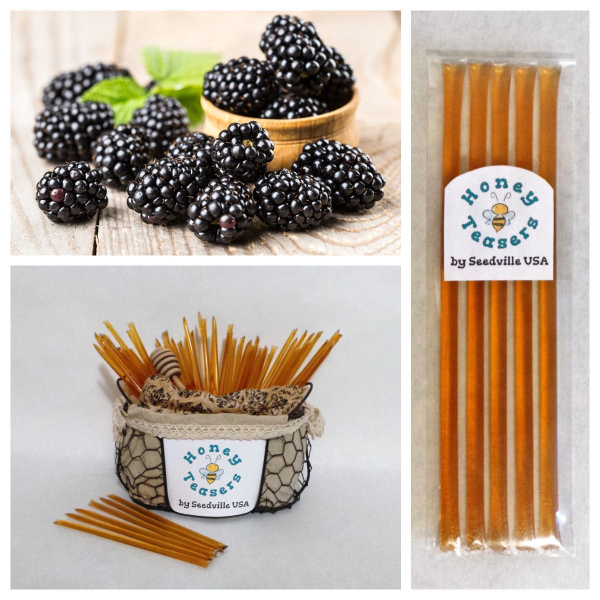 Paquete de 5 palitos de miel de flor de mora, palitos de miel natural, pajitas Honeystix