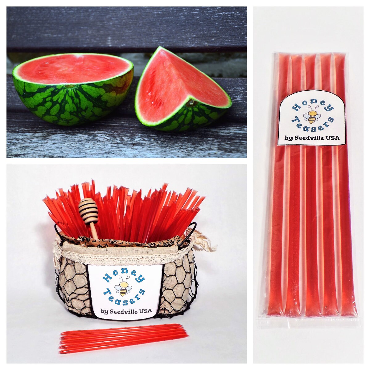 Paquete de 5 palitos de miel y sandía, palitos de miel natural, pajitas Honeystix