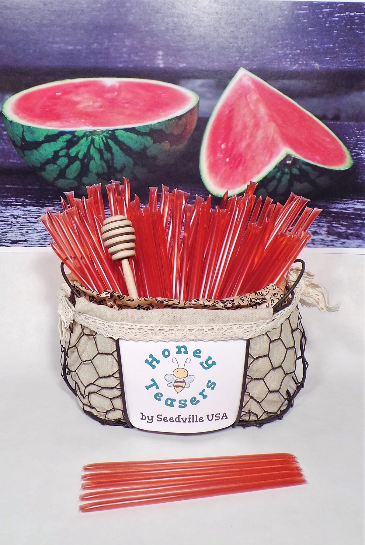 Paquete de 5 palitos de miel y sandía, palitos de miel natural, pajitas Honeystix