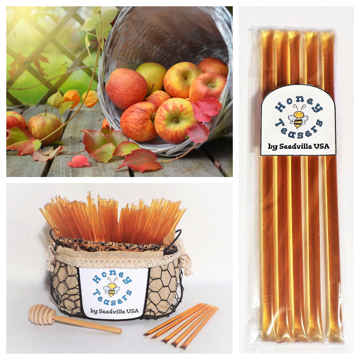 Paquete de 5 palitos de miel y manzana, palitos de miel natural, pajitas Honeystix