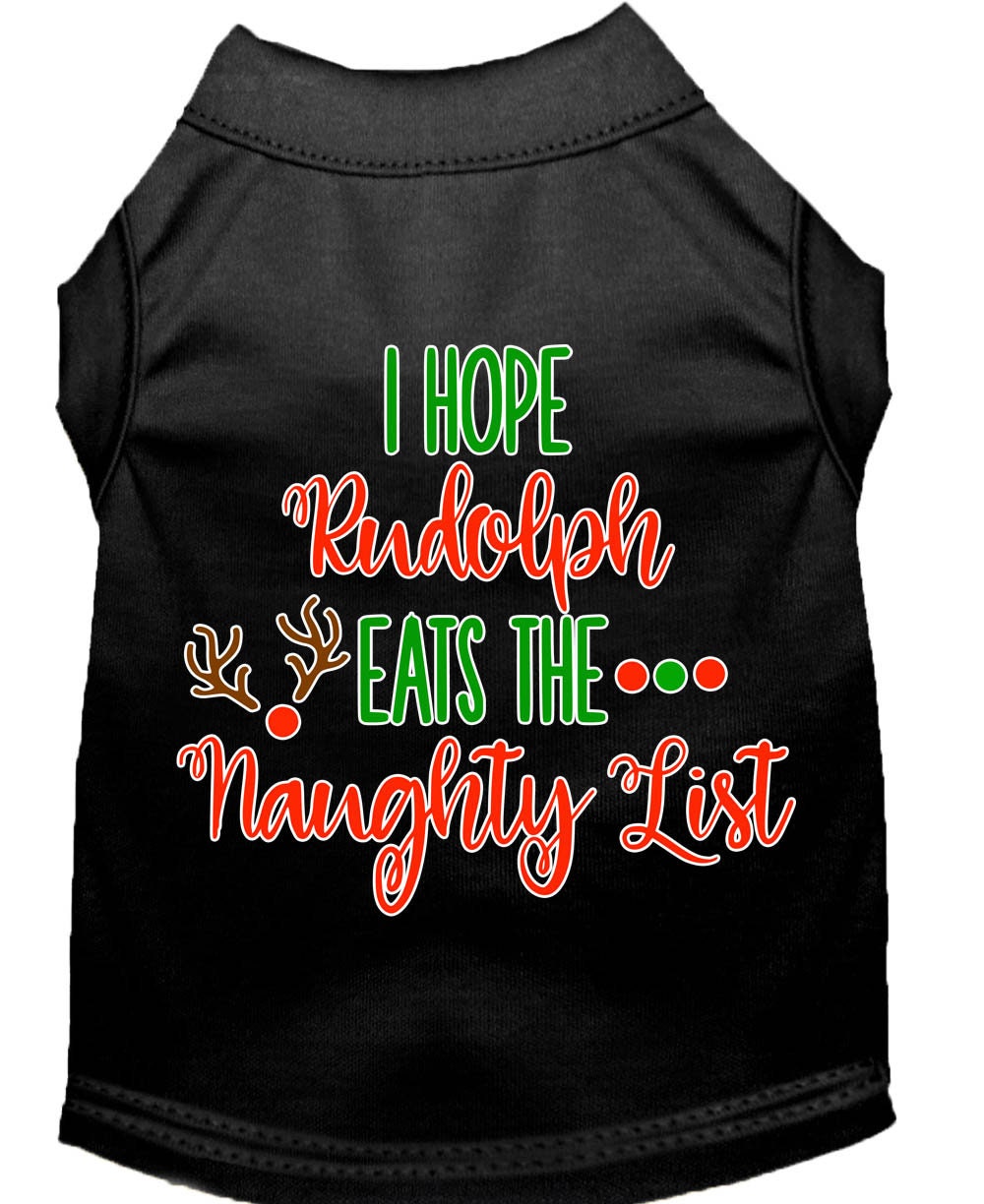 Camiseta navideña para perros y gatos con la frase "Espero que Rudolph se coma la lista de los traviesos".