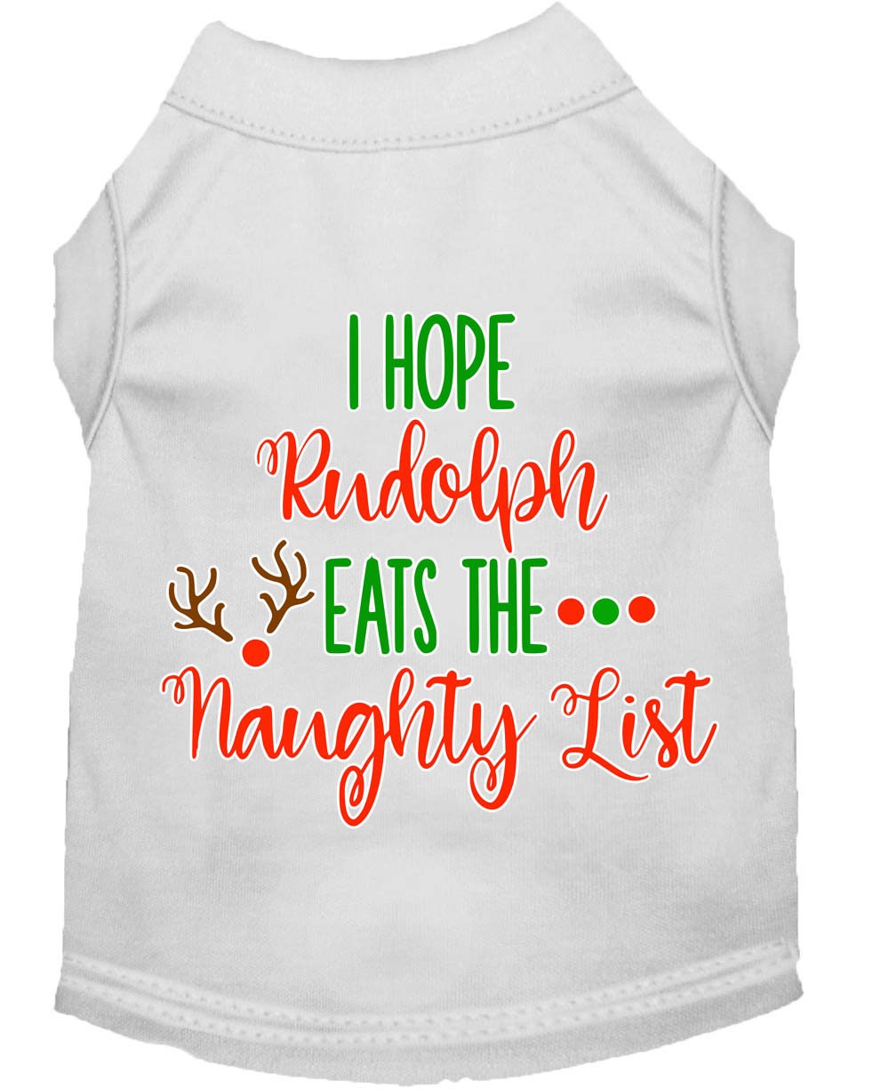 Camiseta navideña para perros y gatos con la frase "Espero que Rudolph se coma la lista de los traviesos".