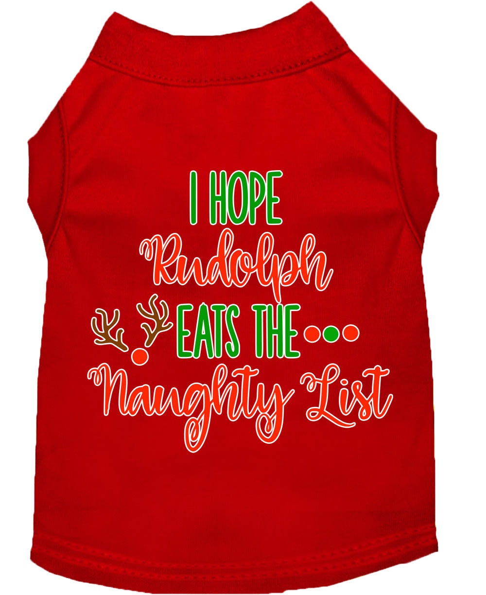 Camiseta navideña para perros y gatos con la frase "Espero que Rudolph se coma la lista de los traviesos".