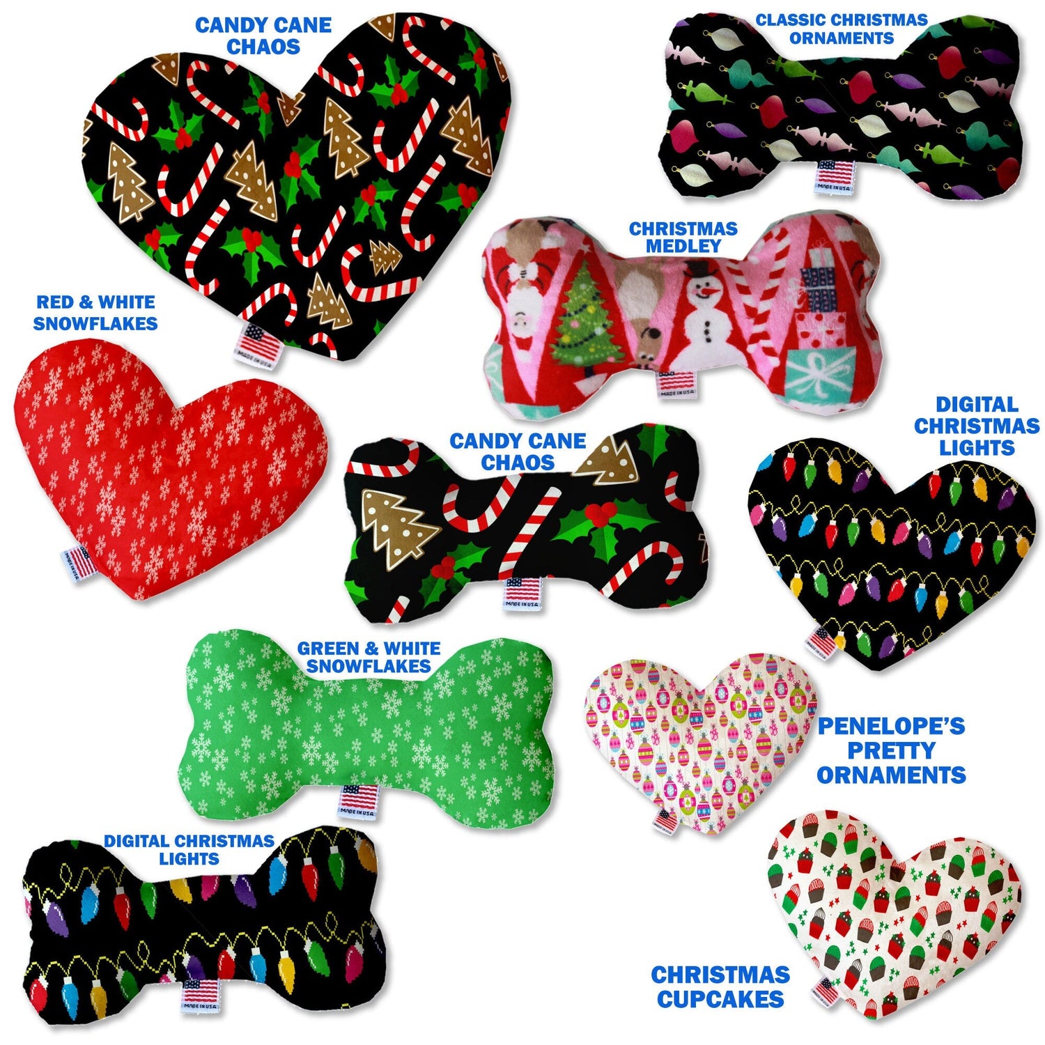 Juguetes de peluche con forma de corazón y hueso para Navidad - Grupo Candy Cane Lane