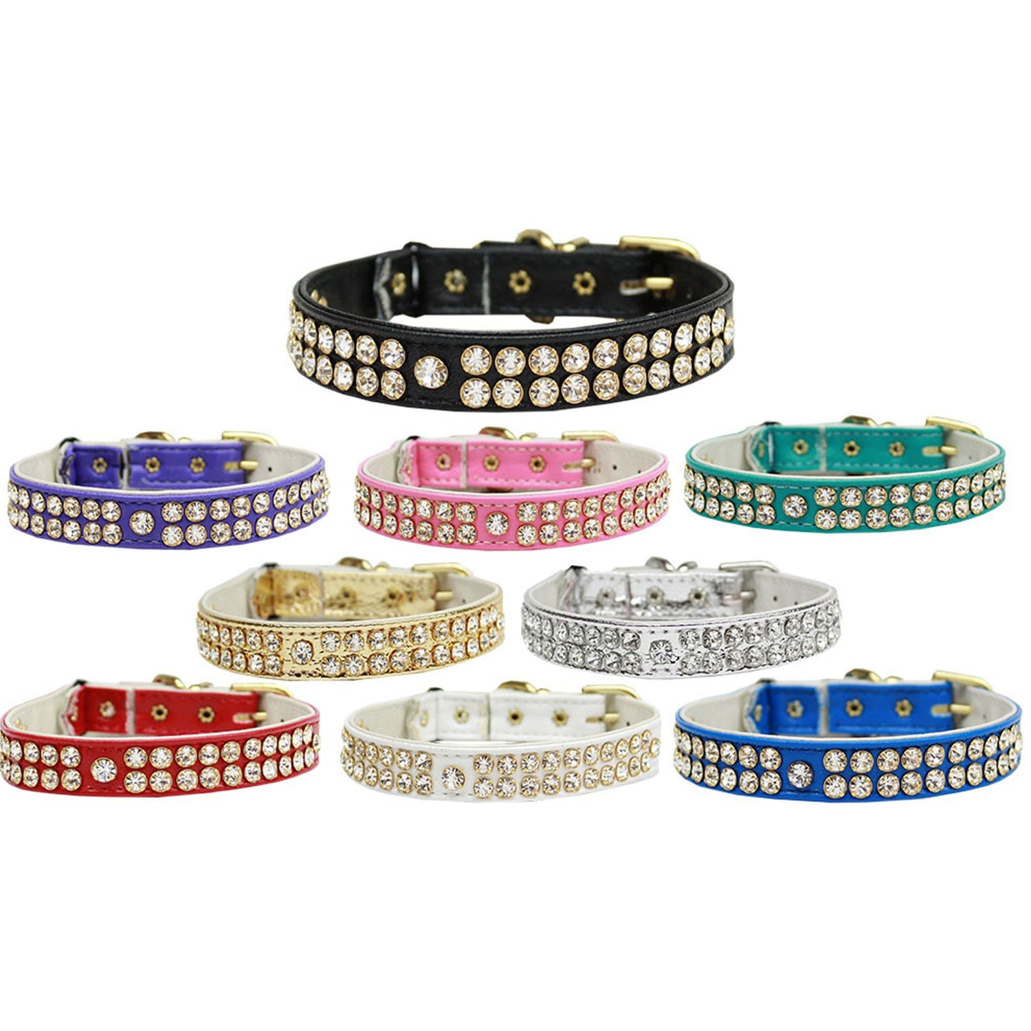 "Two Row Clear Crystal Swank" Breakaway Cat Collar