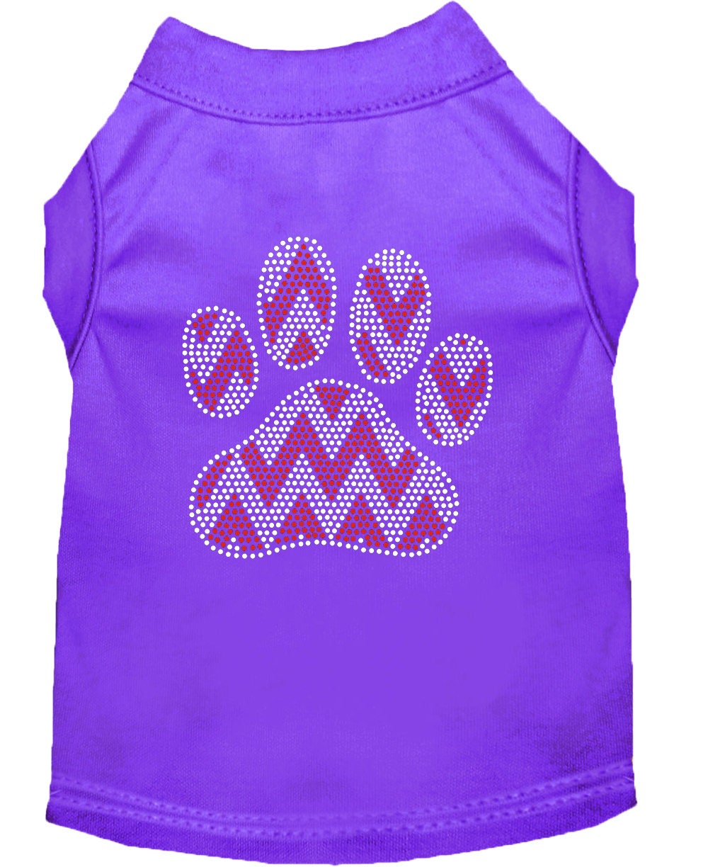 Camiseta navideña para perro y gato con diamantes de imitación, "Pata de chevrón con bastón de caramelo"