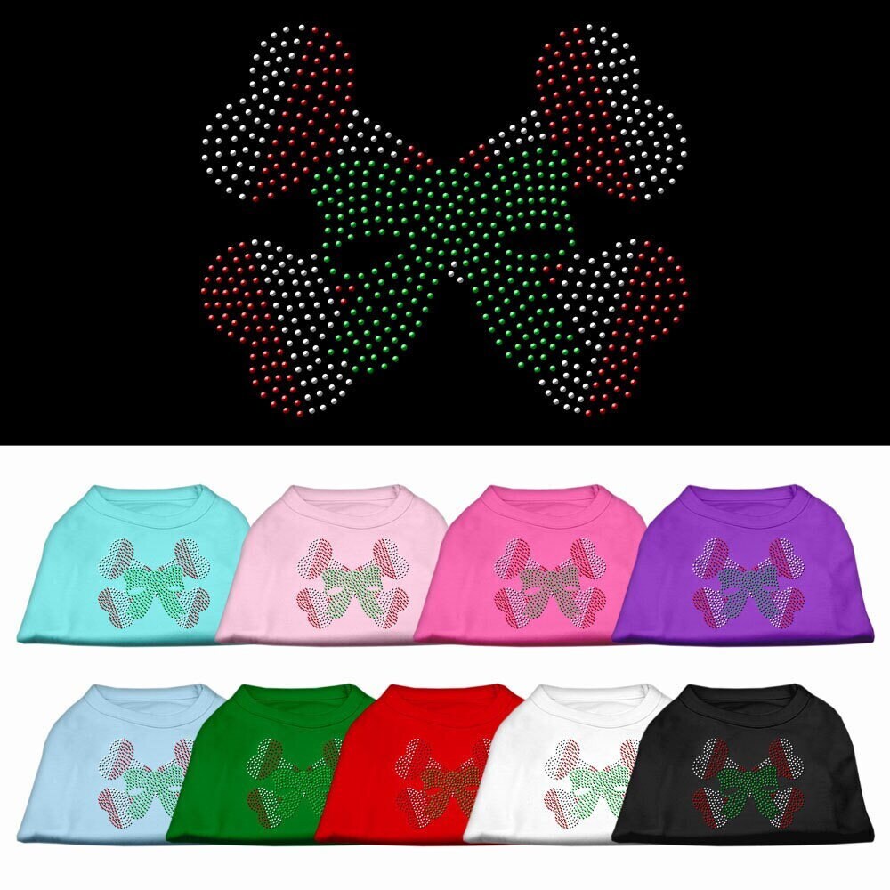 Camiseta navideña para perro y gato con diamantes de imitación, "Bandas cruzadas de bastón de caramelo"
