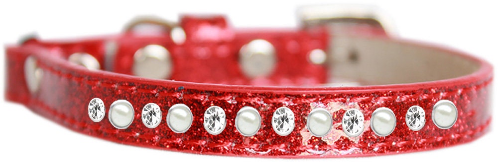 "One Row Pearl & Clear Crystal" Ice Cream Cat Safety Collar