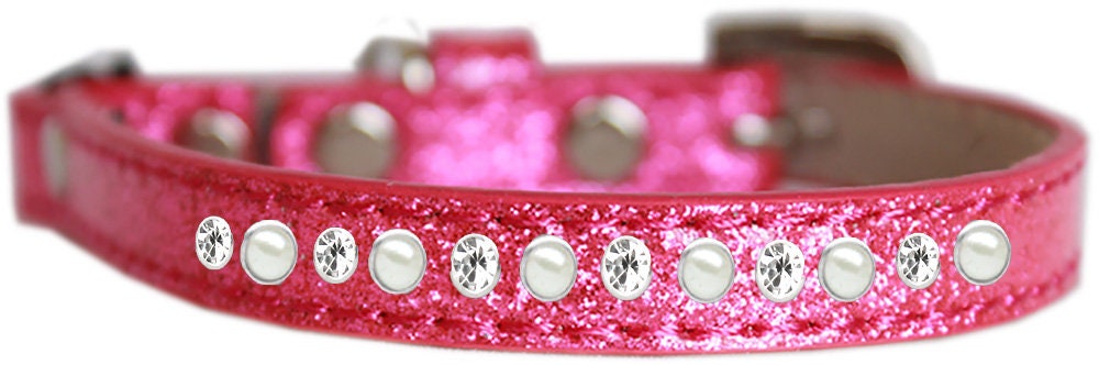 "One Row Pearl & Clear Crystal" Ice Cream Cat Safety Collar