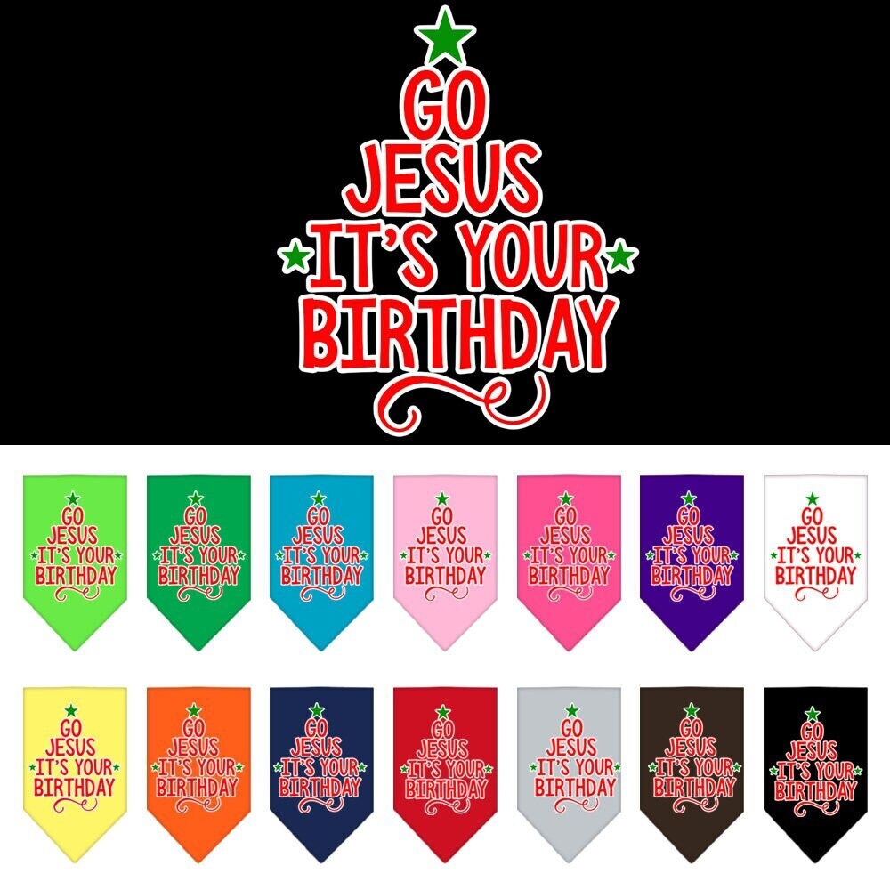 Pañuelo navideño para mascotas y perros serigrafiado con la frase "Vamos Jesús, es tu cumpleaños".