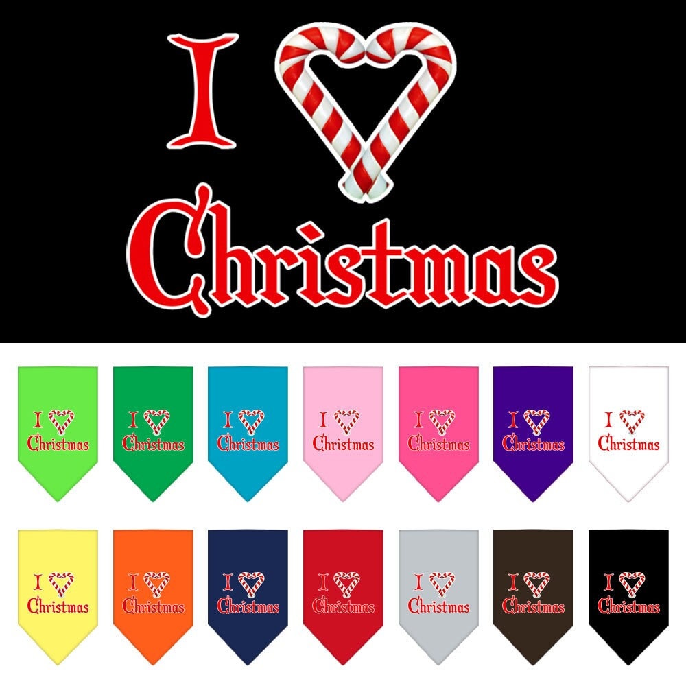 Bandana navideña para mascotas y perros serigrafiada con la frase "Amo la Navidad"