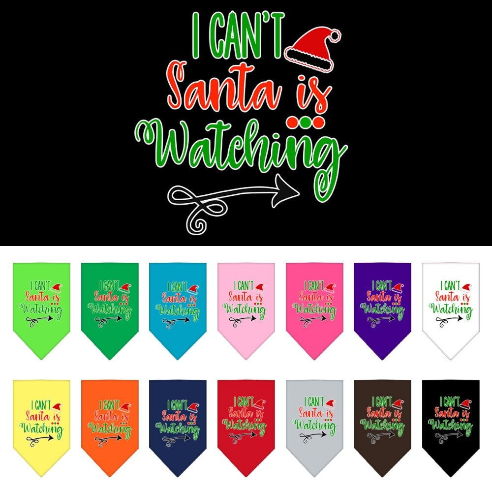Pañuelo navideño para mascotas y perros serigrafiado con la frase "No puedo, Papá Noel me mira".