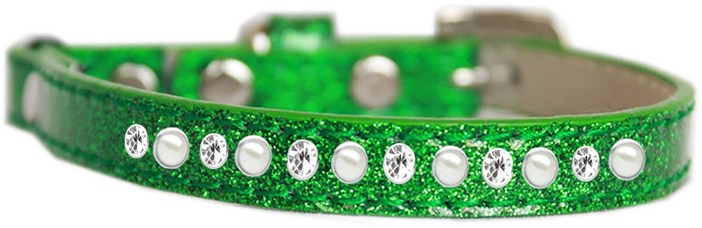 "One Row Pearl & Clear Crystal" Ice Cream Cat Safety Collar