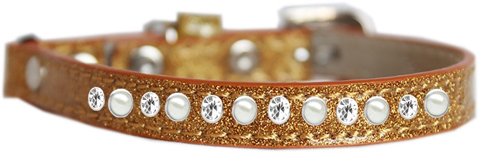 "One Row Pearl & Clear Crystal" Ice Cream Cat Safety Collar