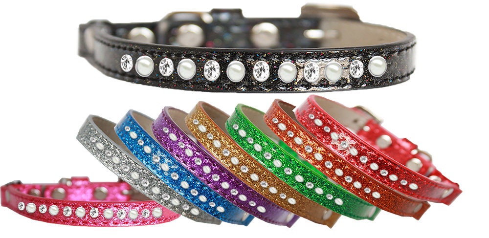 "One Row Pearl & Clear Crystal" Ice Cream Cat Safety Collar