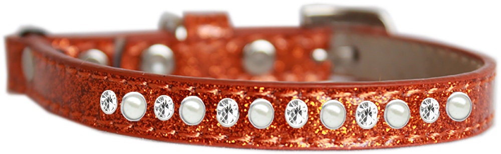 "One Row Pearl & Clear Crystal" Ice Cream Cat Safety Collar