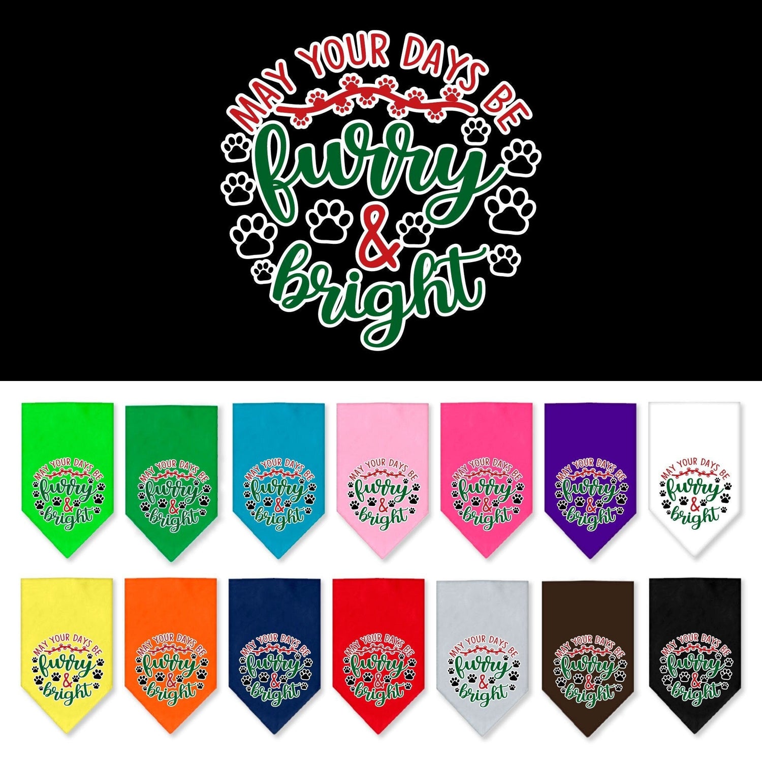 Bandana navideña para mascotas y perros serigrafiada, "Peluda y brillante"