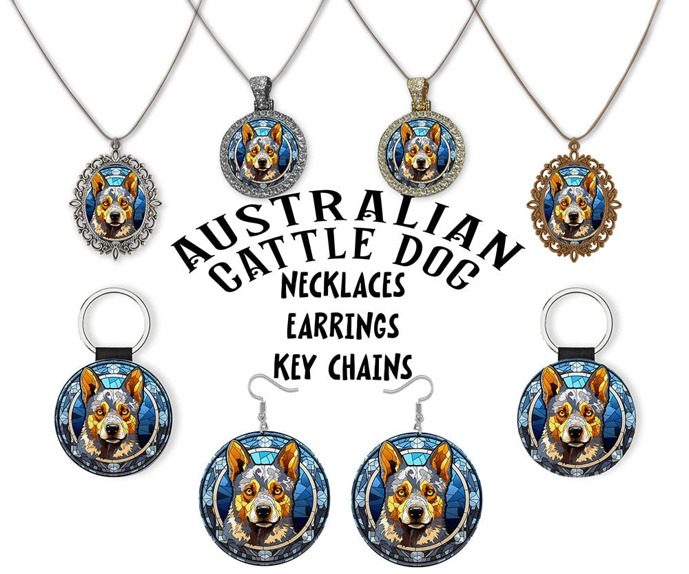 Joyas de la raza Australian Cattle Dog: ¡collares, aretes y mucho más estilo vitral!