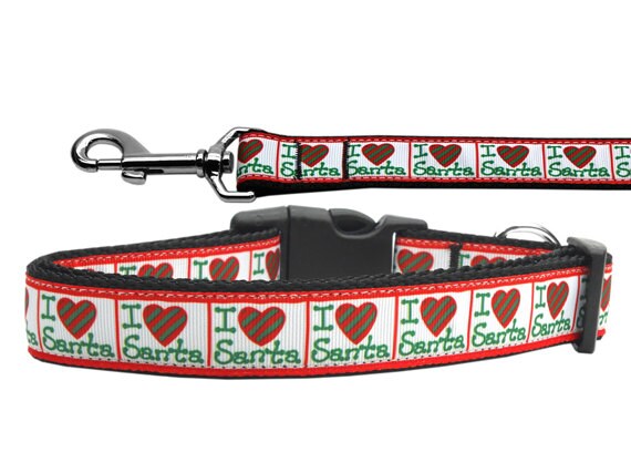 Collar o correa de nailon navideño para perros y gatos, "Amo a Santa Claus"