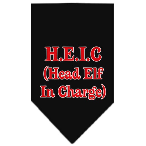 Bandana navideña para mascotas y perros serigrafiada con la frase "Elfo jefe al mando"