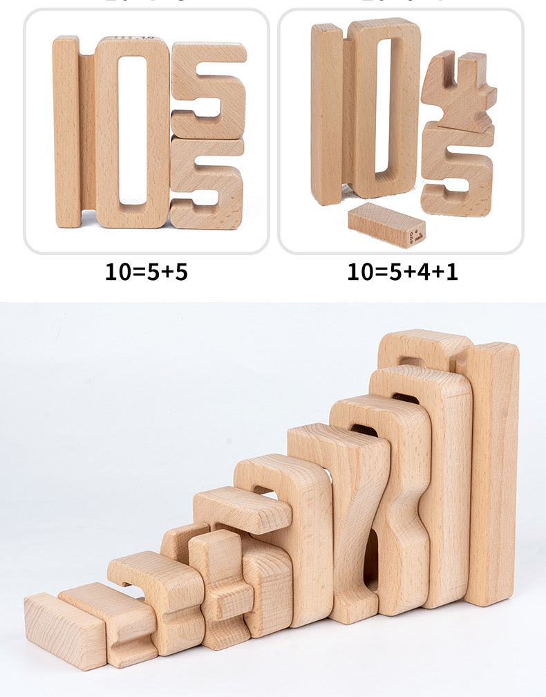 Juego de 32 bloques de construcción de números matemáticos de madera con bandeja 