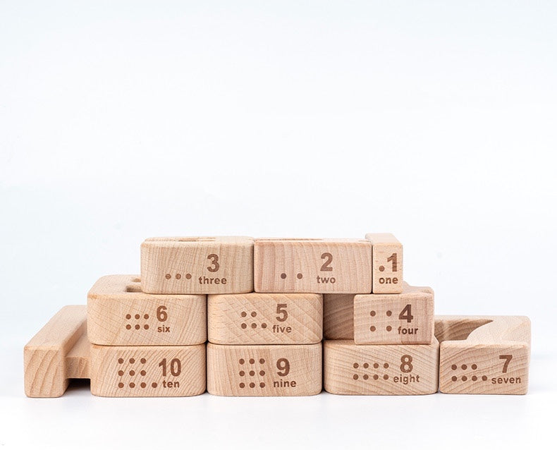 Juego de 32 bloques de construcción de números matemáticos de madera con bandeja 