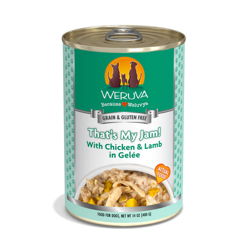 Alimento húmedo para perros de pollo y cordero "That's My Jam" de Weruva (14 oz)