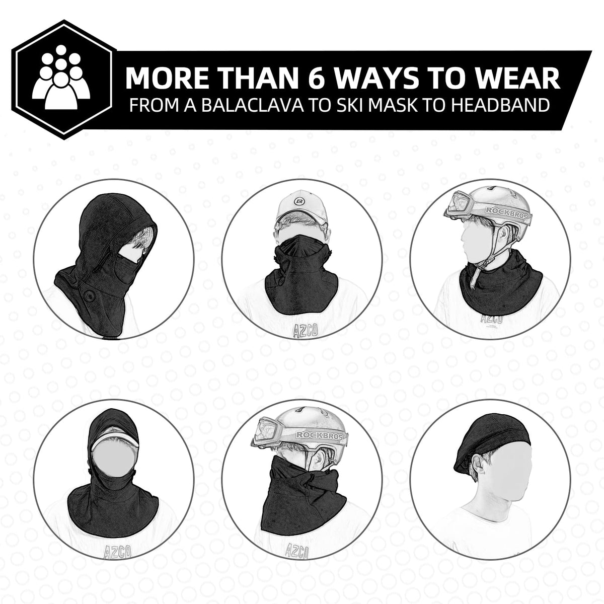 Pasamontañas térmico de forro polar ROCKBROS para esquí, para invierno, para hombre y mujer 