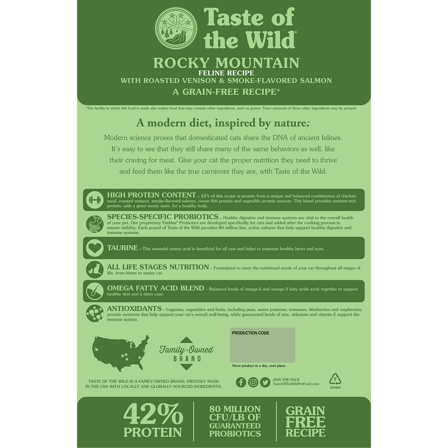 Alimento para felinos adultos Taste of the Wild de venado y salmón de las Montañas Rocosas 