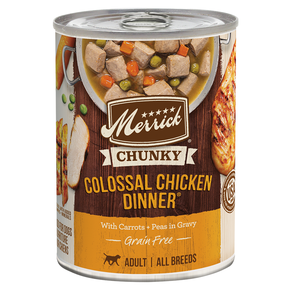 Merrick Alimento húmedo para perro sin cereales Chunky Colossal Chicken (12.7oz)