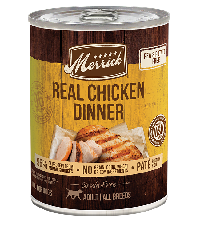 Merrick Alimento húmedo para perros con pollo de verdad sin cereales (360 g)