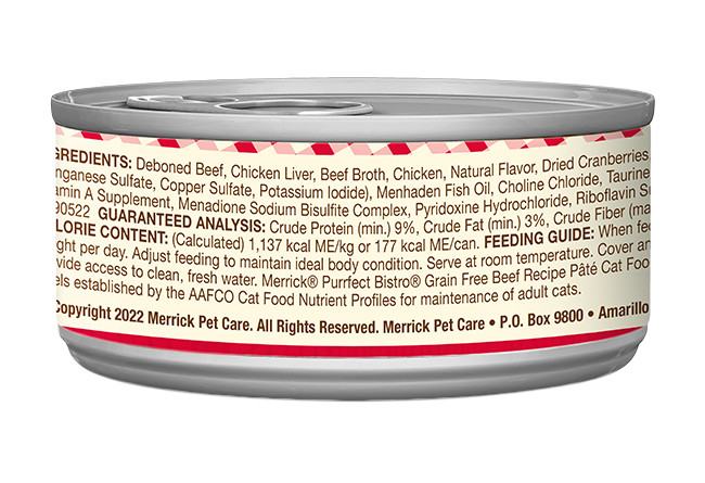 Alimento para gatos Merrick Purrfect Bistro, paté de res sin cereales para adultos