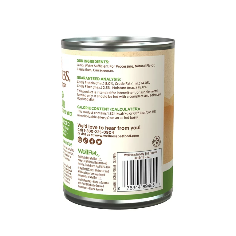 Alimento húmedo para perros Wellness Adult 95% Cordero (13.2 oz)
