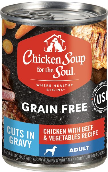 Sopa de pollo para el alma sin gluten: alimento húmedo para perros con pollo, carne y verduras 