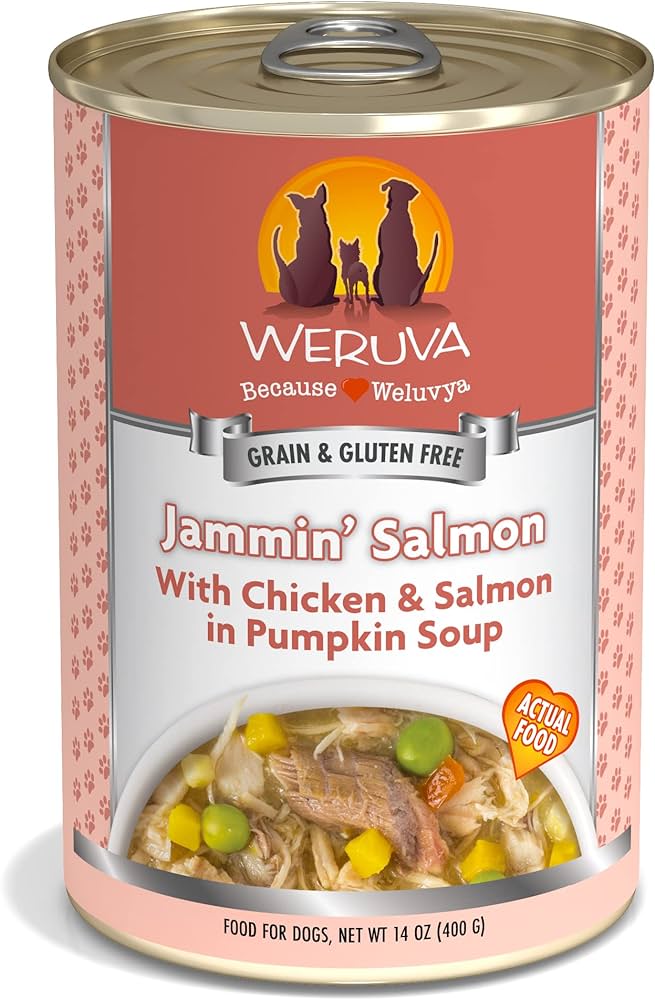 Alimento húmedo para perros con pollo y salmón Weruva "Jammin' Salmon" (14 oz)