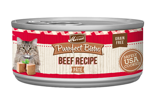 Alimento para gatos Merrick Purrfect Bistro, paté de res sin cereales para adultos