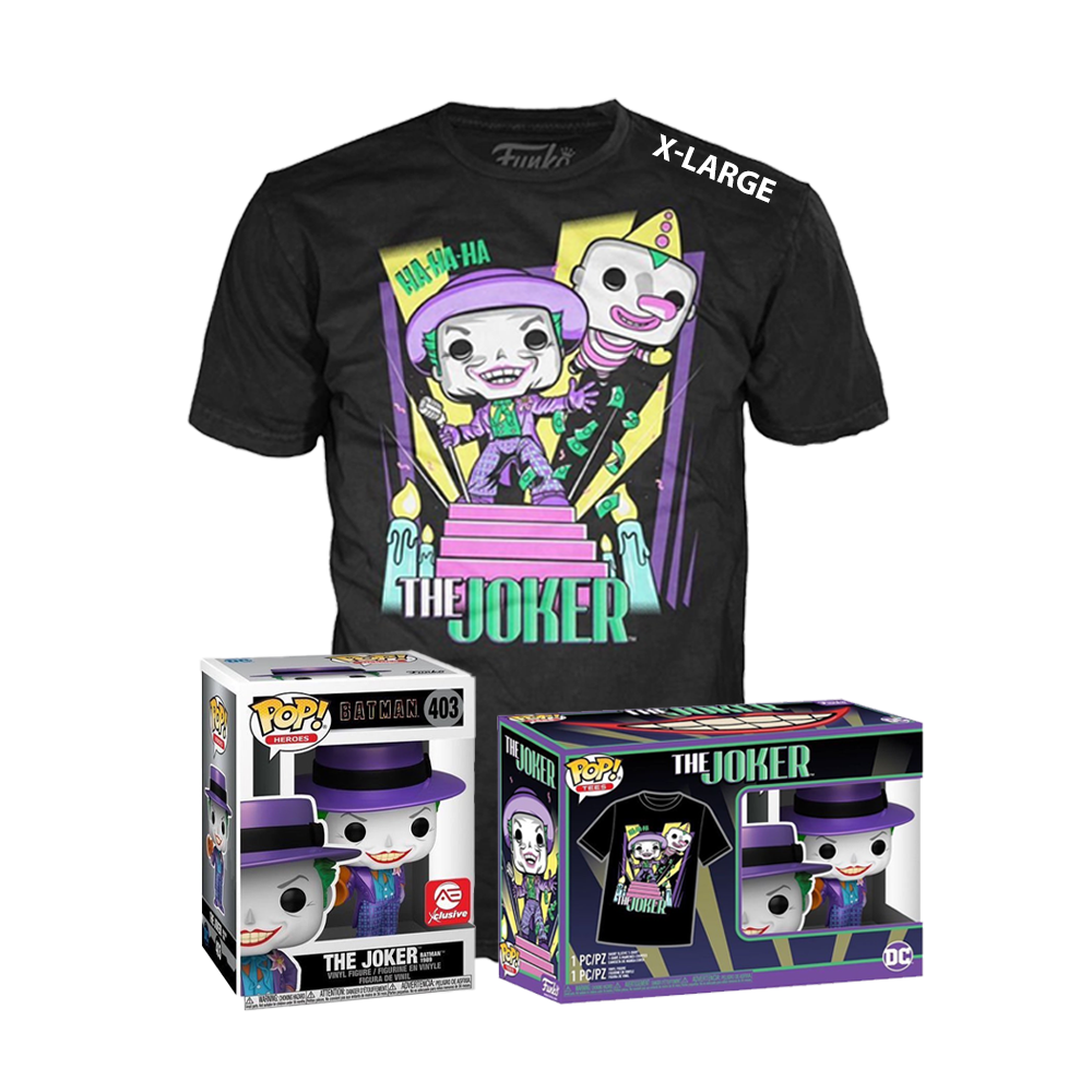 Funko POP! y camiseta: Batman 1989 - El Guasón con megáfono (metálico) Exclusivo de Alliance Entertainment - Talla extragrande