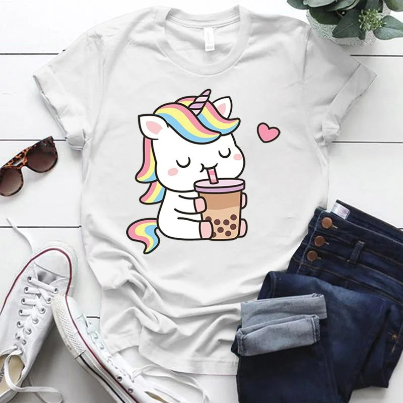 Camiseta de unicornio con té Boba