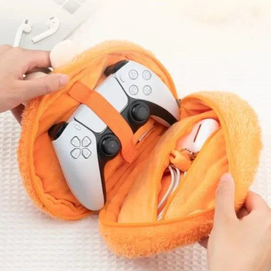 Estuche para control de juegos de conejito de peluche con forma de zanahoria