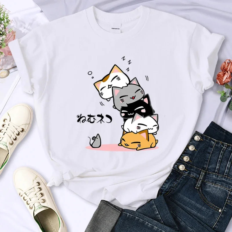 Camiseta de gatos lindos y dormilones