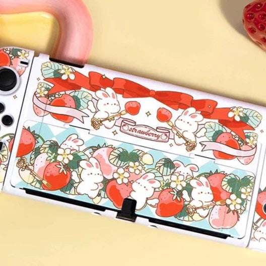 Estuche para Nintendo Switch con diseño de conejito de fresa
