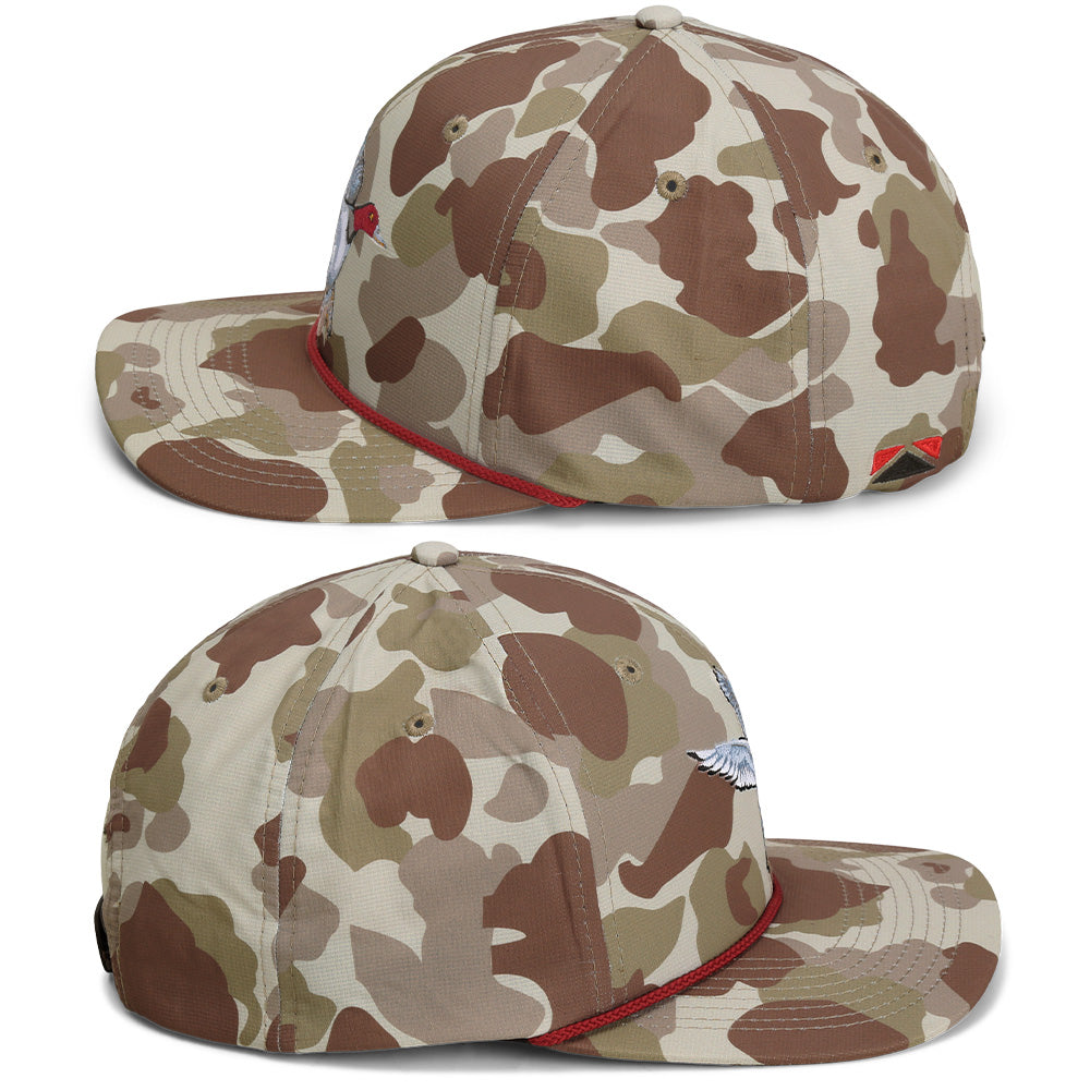 Gorra de pato pelirroja de 6 paneles con diseño de aves acuáticas