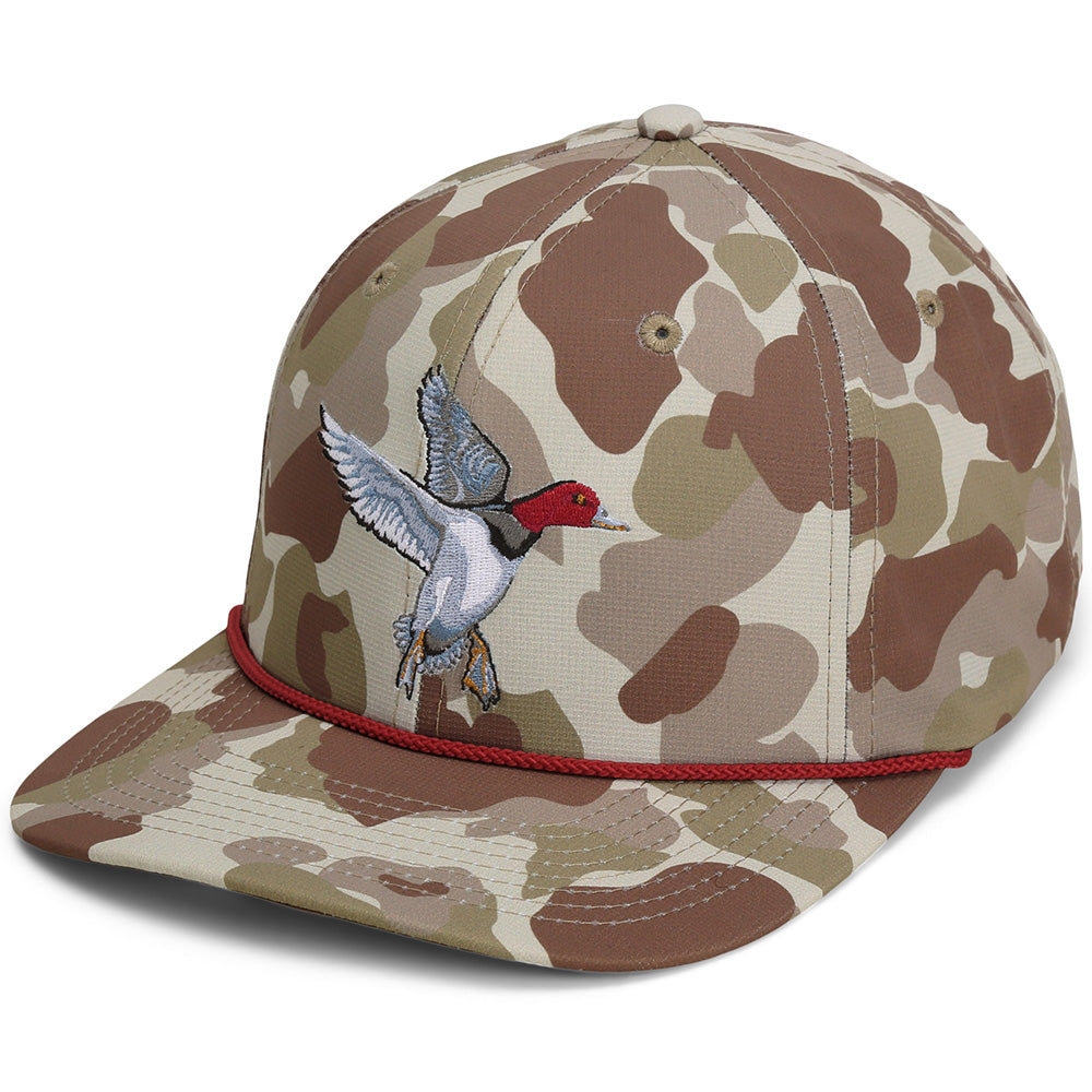 Gorra de pato pelirroja de 6 paneles con diseño de aves acuáticas
