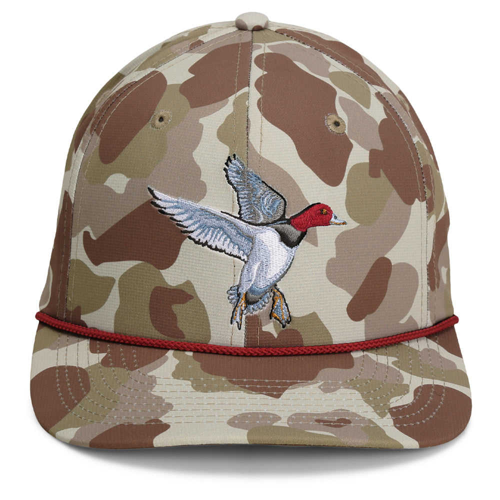 Gorra de pato pelirroja de 6 paneles con diseño de aves acuáticas