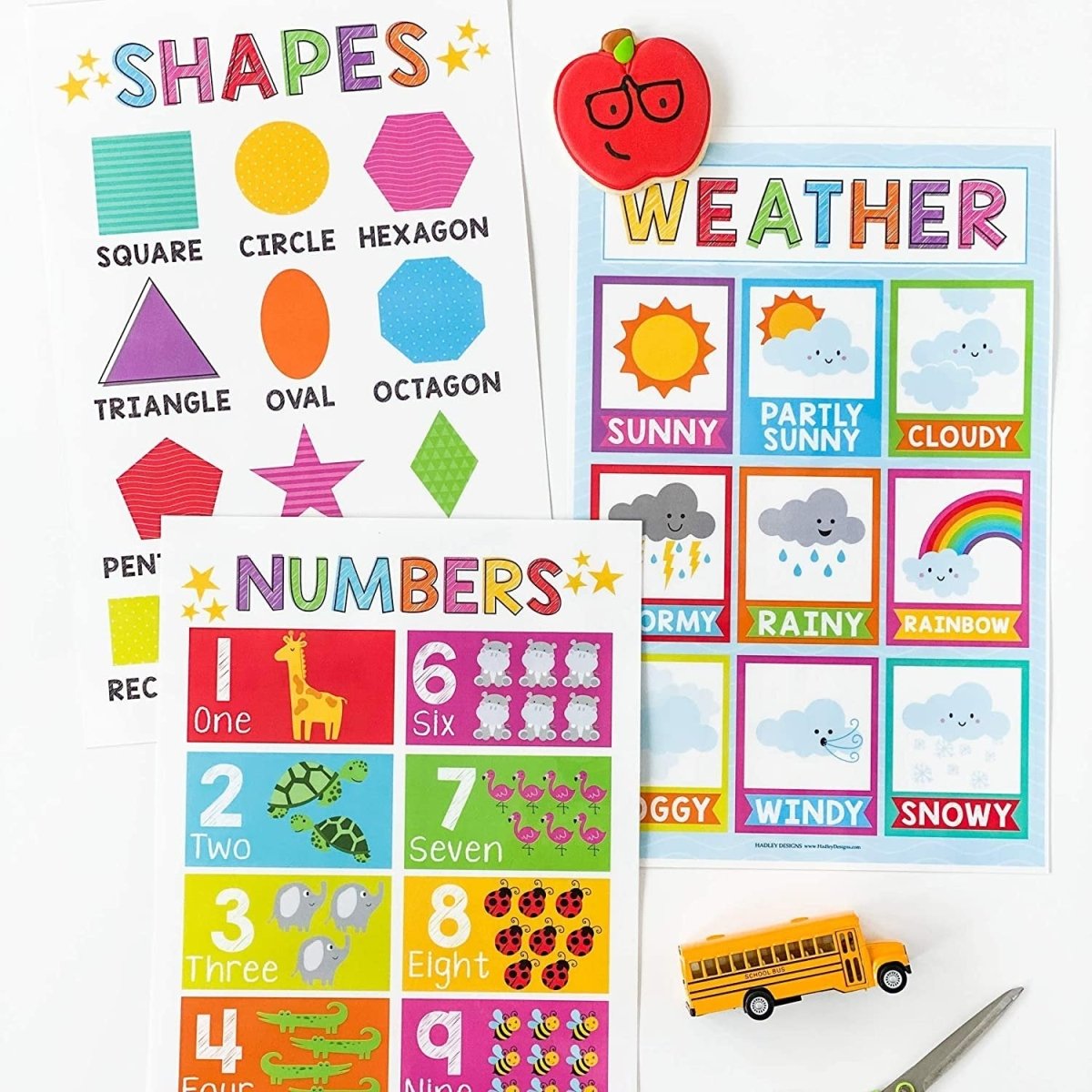 Kit de aprendizaje temprano PreK, paquete de 16 carteles coloridos