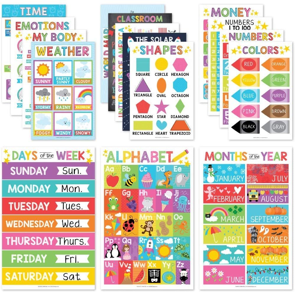PreK Early Learning Kit, Colorful 16 Poster Pack