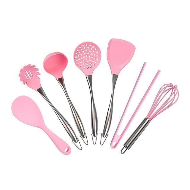 Pink Silicone Cooking Utensils Set (7-Piece)