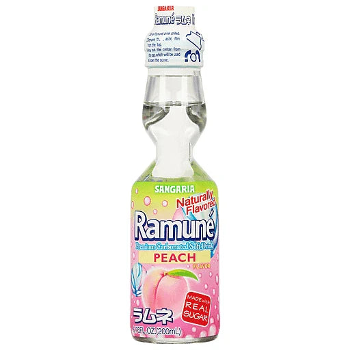 Ramune Sabor Durazno Refresco Japonés 199ml - Auténtica Bebida en Botella de Mármol