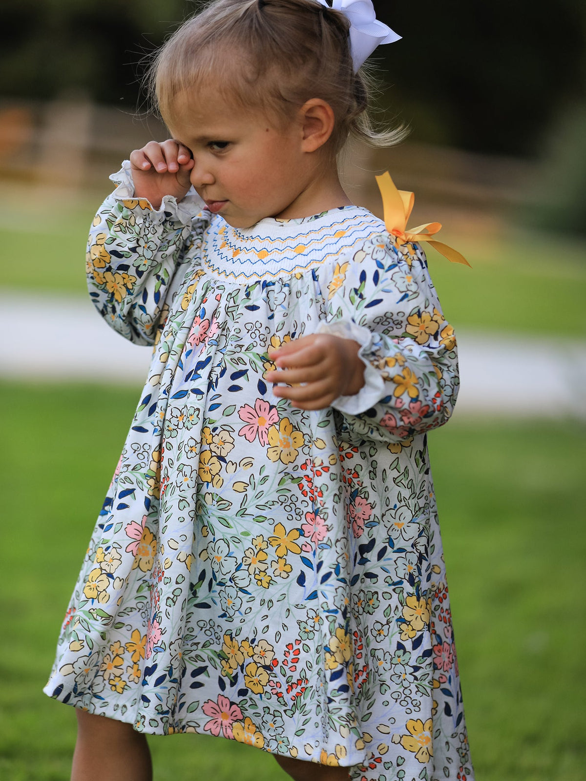 Vestido para bebé niña con bordado de otoño, lazo fruncido, hojas florales
